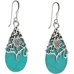 Floral Vine Ornate Teardrop Natural Shell .925 Silver Earrings